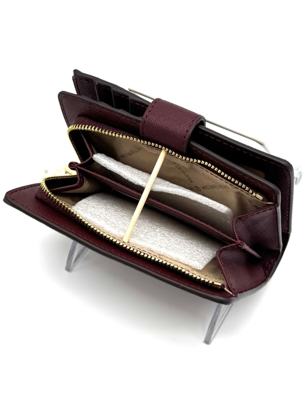Michael Kors Medium Bifold Zip Chain Wallet Ox Blood - Picture 4 of 6